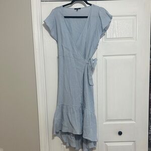 DREW Sky Blue High Low Wrap Dress